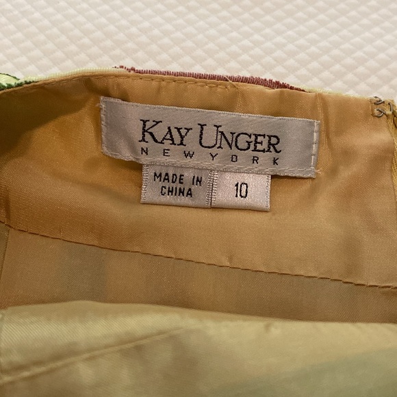 Kay Unger Linen Brown Green Yellow Sheath Cocktail Sleeveless Dress Size 10 - Picture 3 of 3